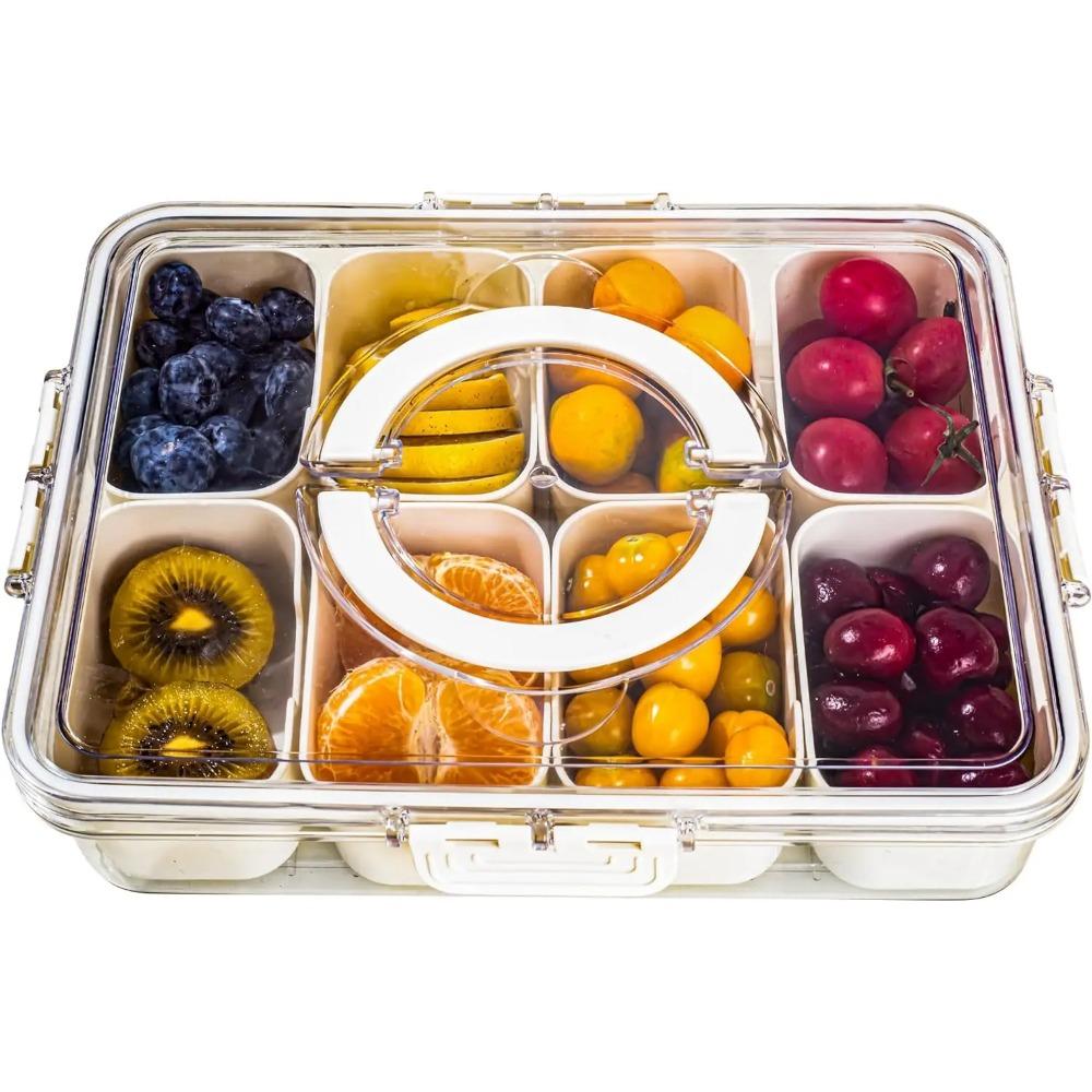8 Grids Divided serving Tray storage Box Kitchen Portable Sub-formatSeasoning Separator Box Fresh-keeping Snack Fruits Food Box