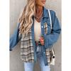 Denim Jacket, Long Sleeved, Checkered, Button Up, Shirt, Jacket Top