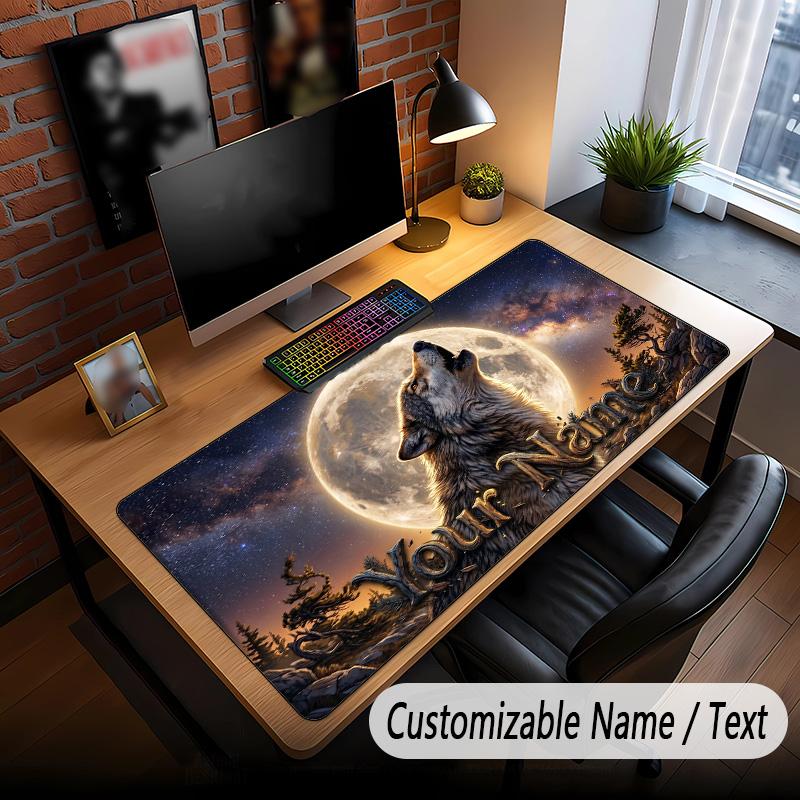 Wolf Theme Custom Mouse Pad Personalized With Name Text Customized Desk Mat For Office Home Decor
