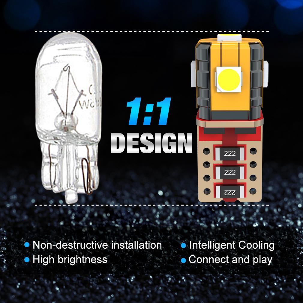 2 шт. Светодиодные лампы T10 Автомобильные огни Белый 168 501 W5W Canbus Светодиодная клиновидная 3030 5SMD Внутренний купольный свет для чтения Подсветка номерного знака Сигнальная лампа 12 В 6000 К