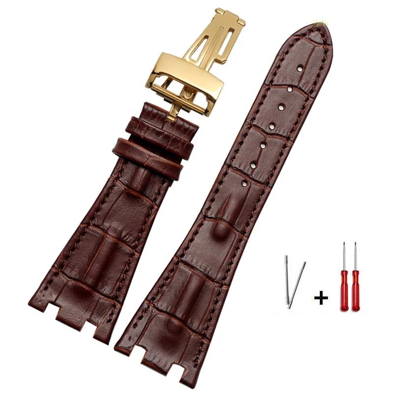 Genuine Leather Folding Buckle 28mm Watchband for AP 15703 26470SO Royal Oak Offshore Men's Sports Watch Strap
