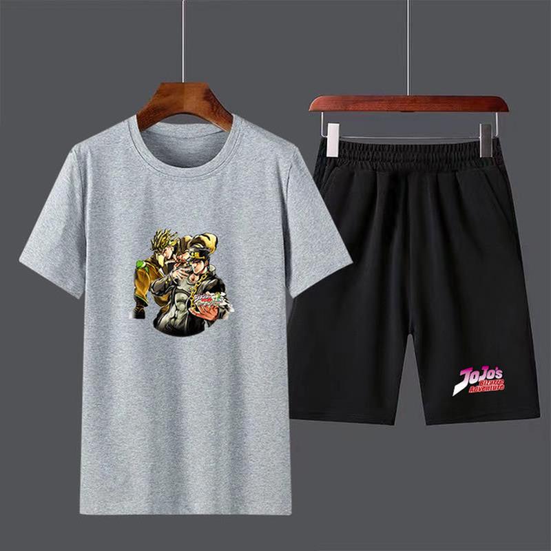 Мужской комплект футболок с аниме Jojo Bizarre Adventure, повседневный топ с короткими рукавами для мальчиков, брюки, костюмы, уличная одежда, футболки