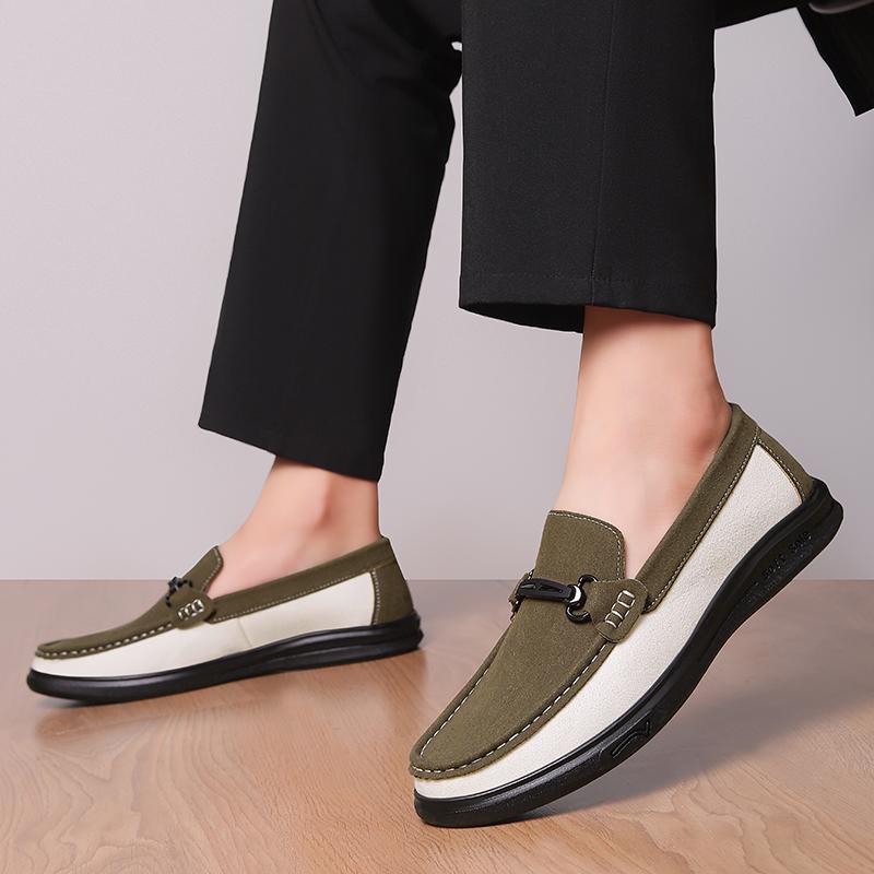 Fashionable Handmade Stitched Loafers Branded Urban Business Man Commuting Leather Shoes Mens Cowhide Suede Casual Leather Shoes