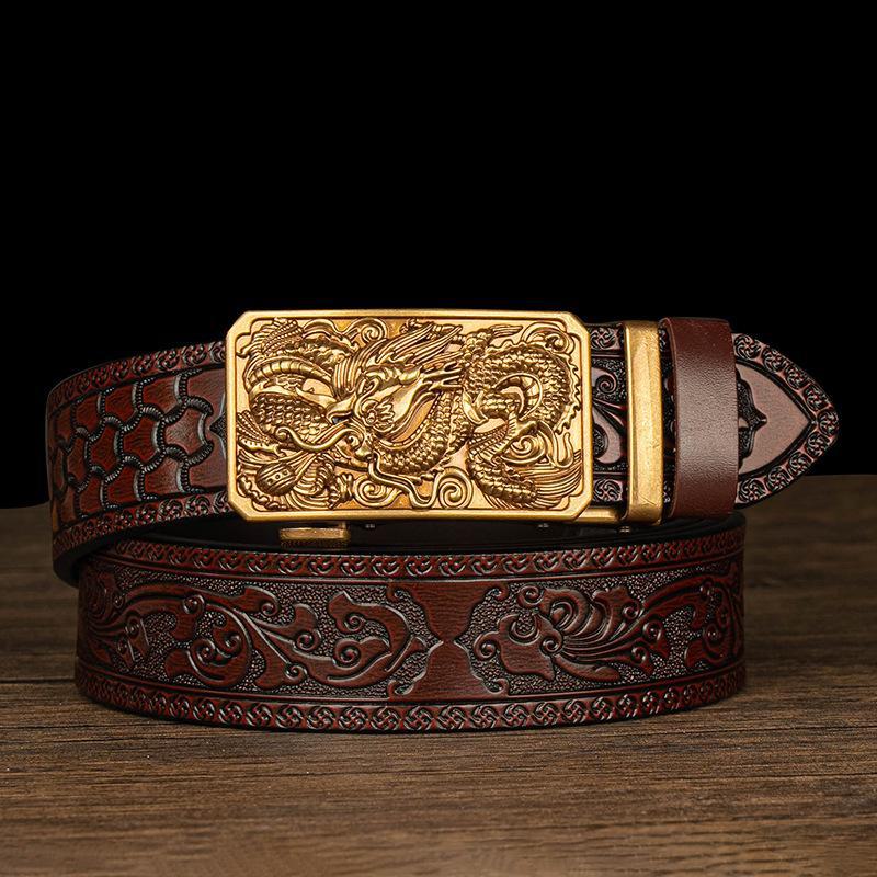 Мужской ремень с автоматической пряжкой, доминирующим дизайном Танцао и тисненым узором в виде шестилапого дракона