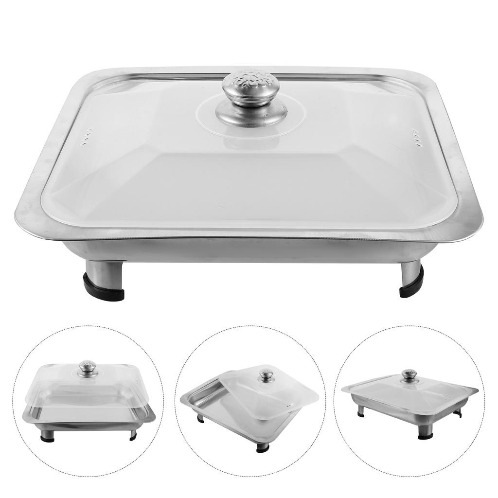 Stainless Steel Dinner Plate Food Tray Buffet Rectangular Trays Lids Kitchen Chafing Dishes Practical Easy Clean Anti Slip Legs