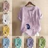 Women's Fashion Crow Print Short Sleeve T-shirt Loose Cotton Shirt Casual Loose Summer Blouse Tops Plus Size