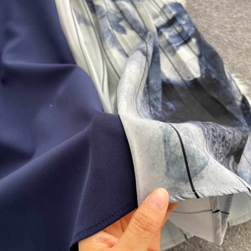 Новое осеннее легкое роскошное роскошное плиссированное платье длиной до колена в стиле Хепберн с v-образным вырезом и принтом