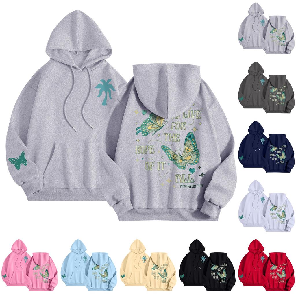 Graphic Hoodies For Women Cute Pullover Long Sleeve Preppy Sweatshirts Letter Printed Hooded Tops Fall Winter Clothes