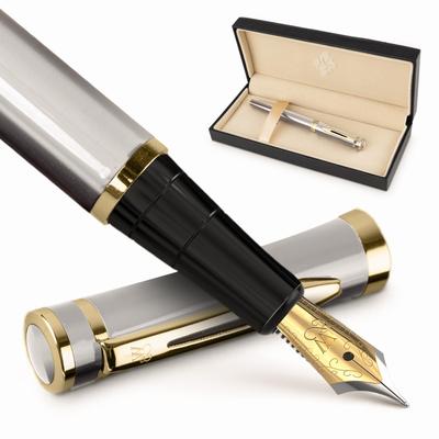 Перьевая ручка Wordsworth Black, средняя, 6 картриджей и сменный стержень, подарочная ручка для письма, унисекс и набор, острие, конвертер, чехол, для дневника,