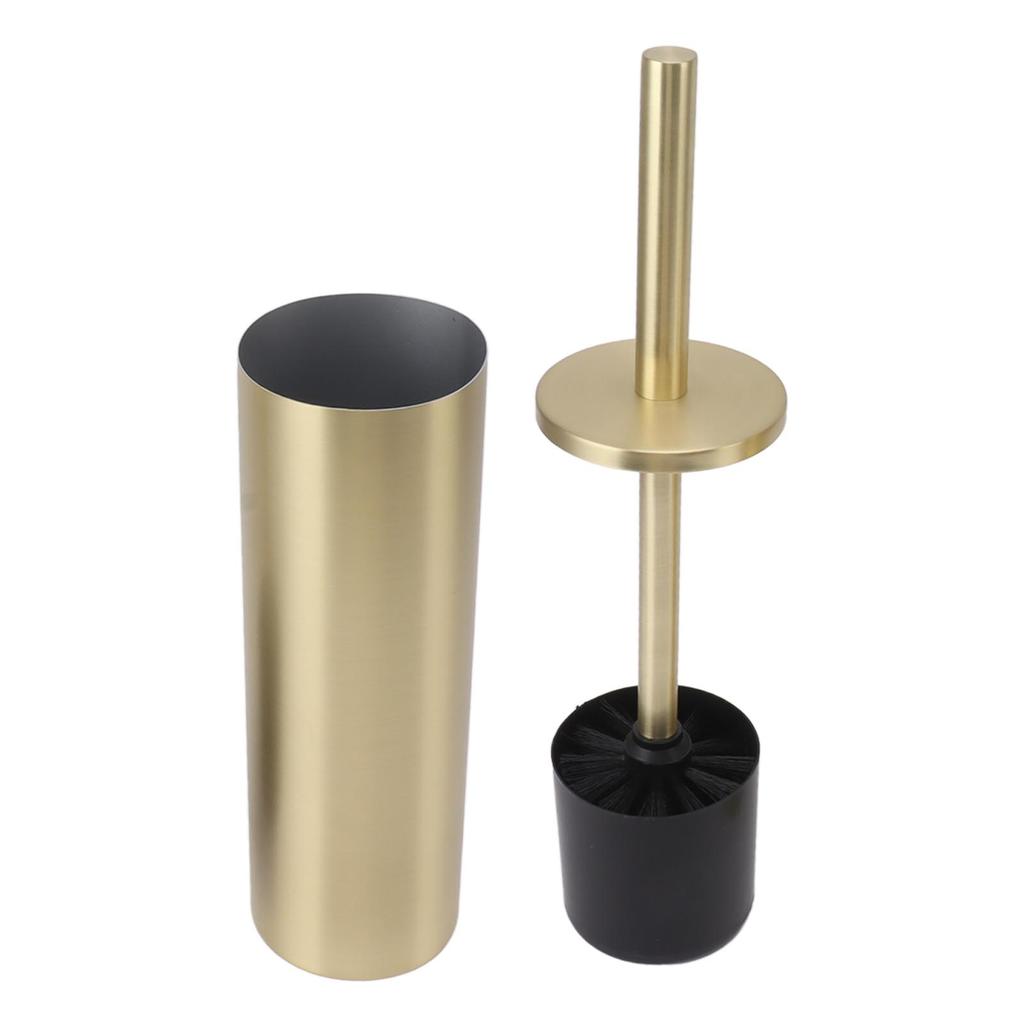 Household Toilet Brush Kit Bathroom Stainless Steel Golden Toilet Brush with Brush Holder Cylinder