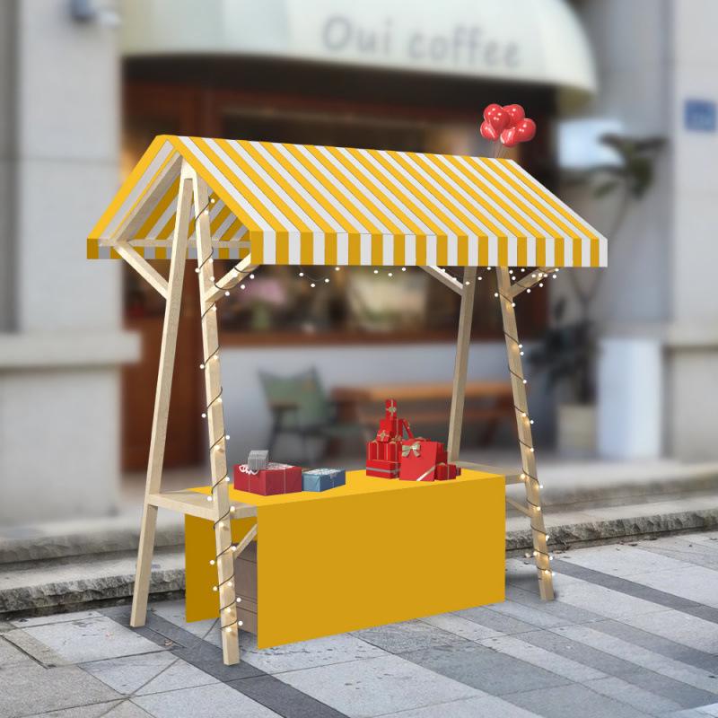 Mobile Folding Solid Wood Display Stand with Universal Wheels for Outdoor Markets and Promotions