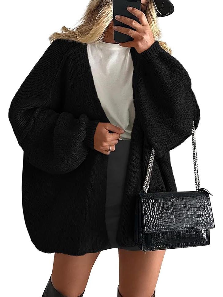 Женский вязаный кардиган оверсайз 2025 года с длинными рукавами-фонариками