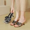Temperament French Slippers Women's Sandals 2025 New Sandals Plaid Square Heel High Heels One-word