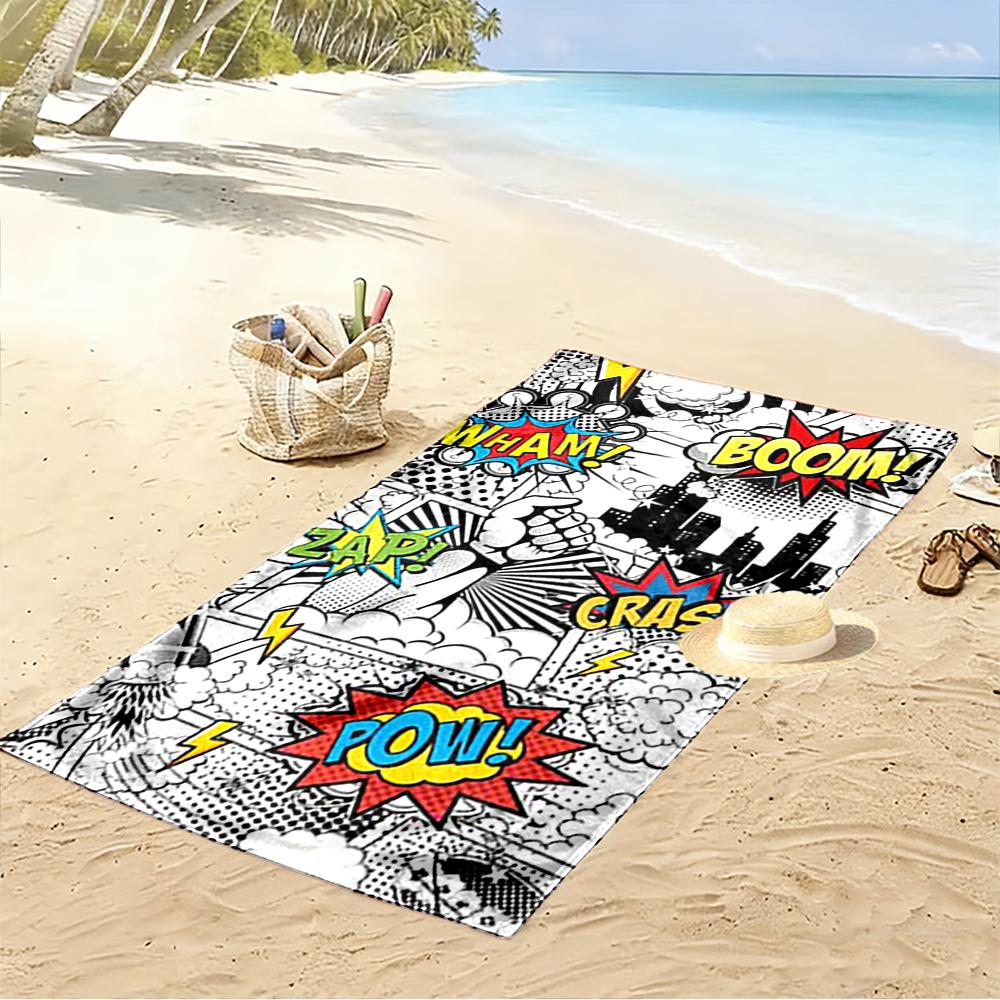 Comic Pop Art Style with Boom and Pow Texts Beach towel quick-drying for travel outdoor sports jogging beach and swimming