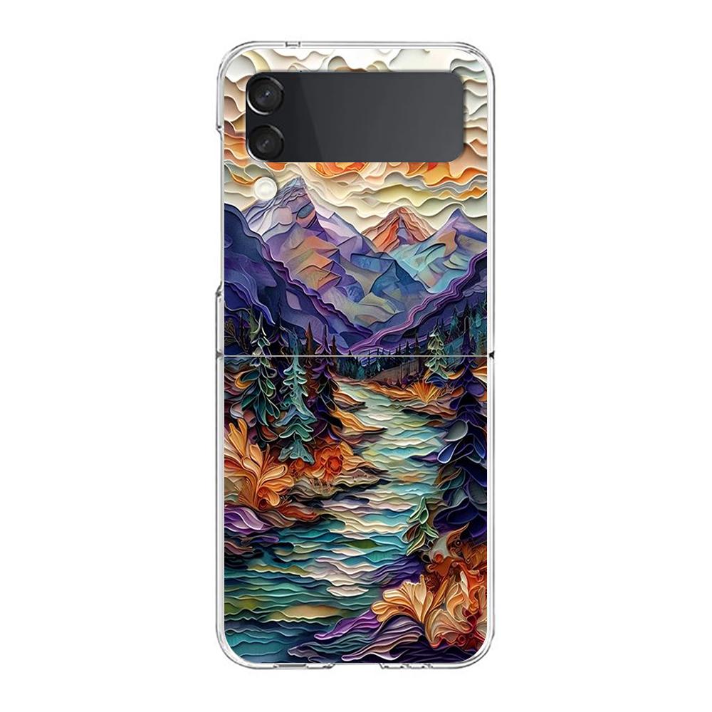 Пейзажная живопись Жесткий чехол из поликарбоната для телефона Samsung Galaxy Z Flip 5 4 3 Прозрачная крышка для Galaxy Z Flip 6 Складной Ударопрочный