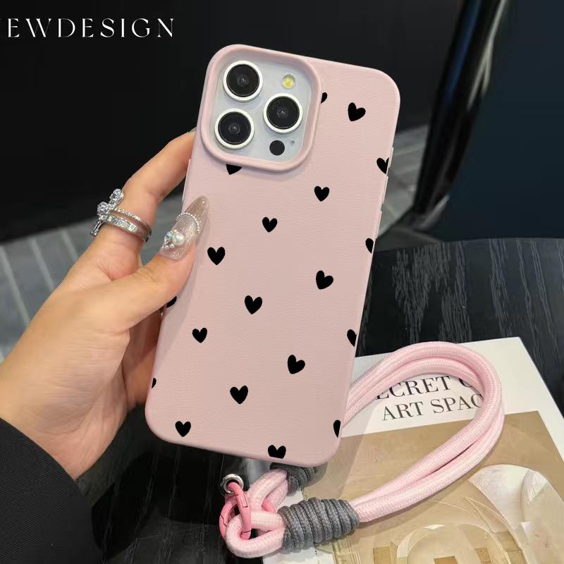 INS Любовь Сердце Роскошный Милый Чехол-цепочка для телефона Lanyard Case Для iPhone 17 16 15 14 13 12 Pro Max 11 Plus Ударопрочный Узор Личи Funda