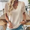 Women's Fashion Casual Summer Spring Solid Color Print Short Sleeve V-Neck Blouses & Shirts