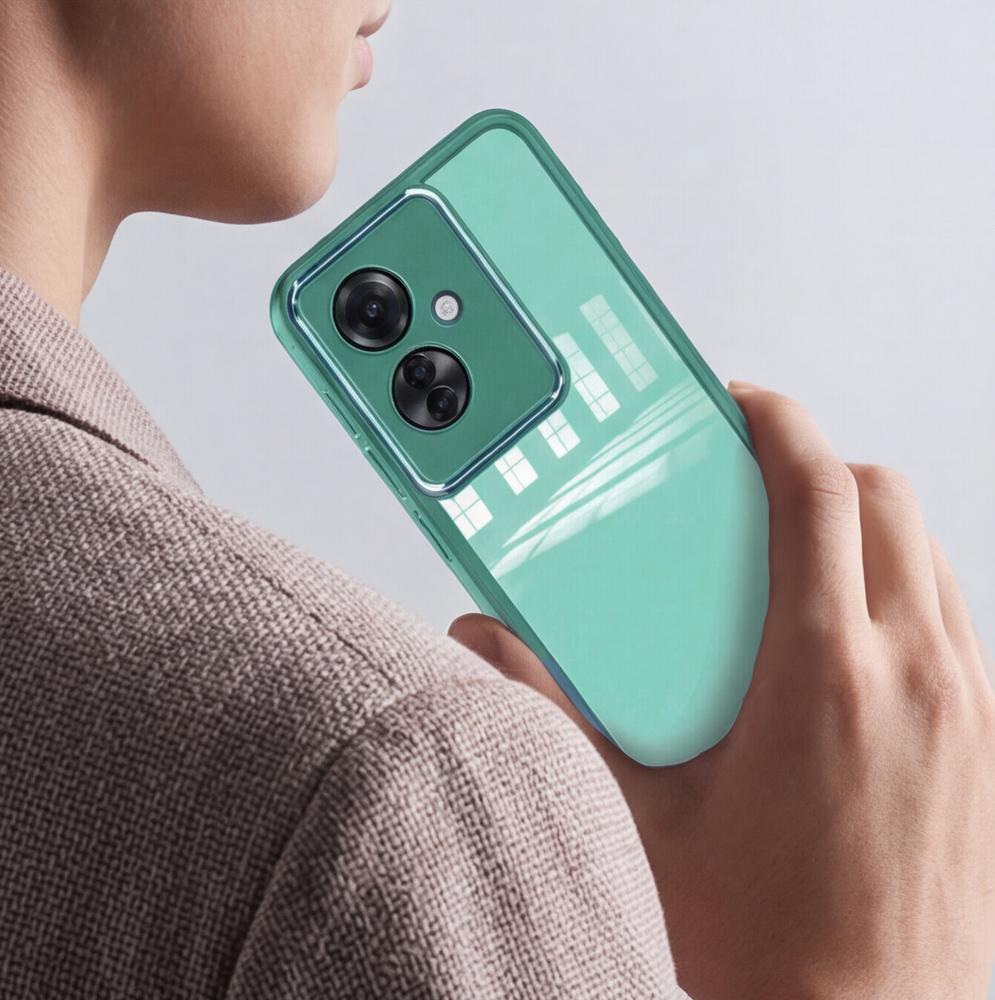 Silicone Case for Oppo Reno 11F 5G, with Camera Protection, Transparent/Green