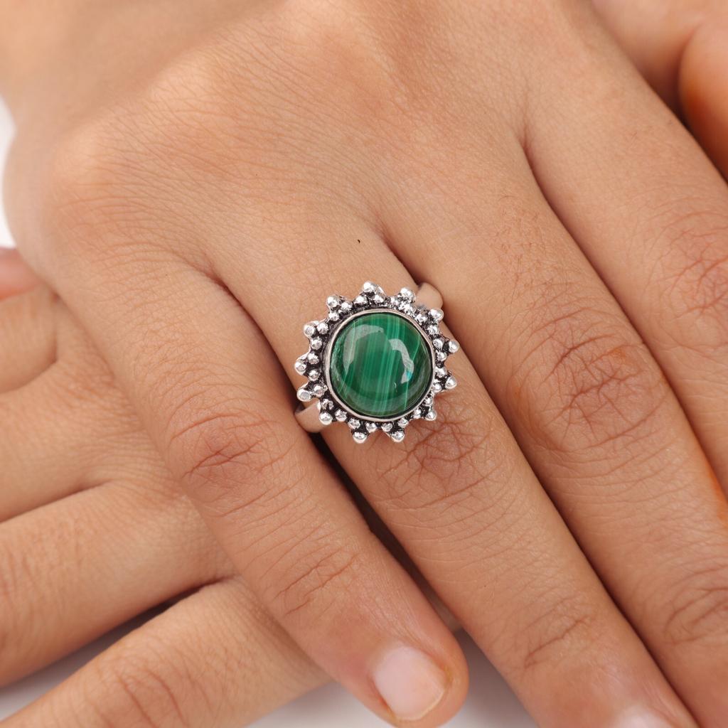 Natural Malachite Gemstone 925 Sterling Silver Jewelry Handcrafted Stylish Ring RR-7-27