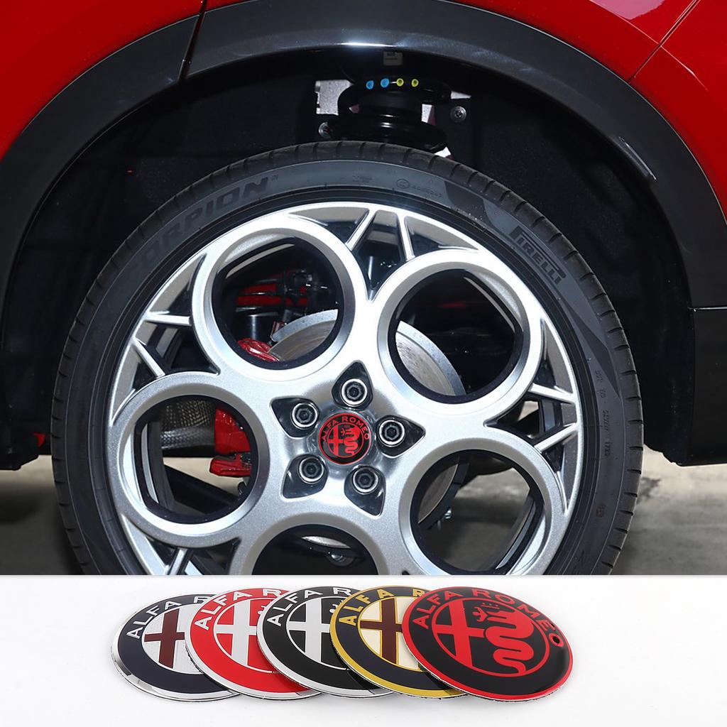 fcswl4 56MM Car Badge Wheel Center Cover Stickers Hub Caps Decal Accessories For Alfa Romeo Giulia Stelvio Giulietta Mito Brer 156 159