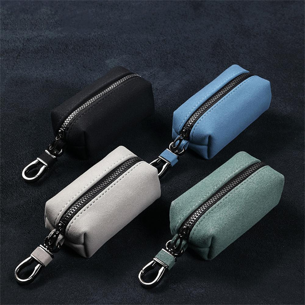 Портативный брелок для ключей для мужчин и женщин, вместительный чехол для ключей с двойной молнией, замшевый кожаный чехол для ключей, кошелек унисекс для монет