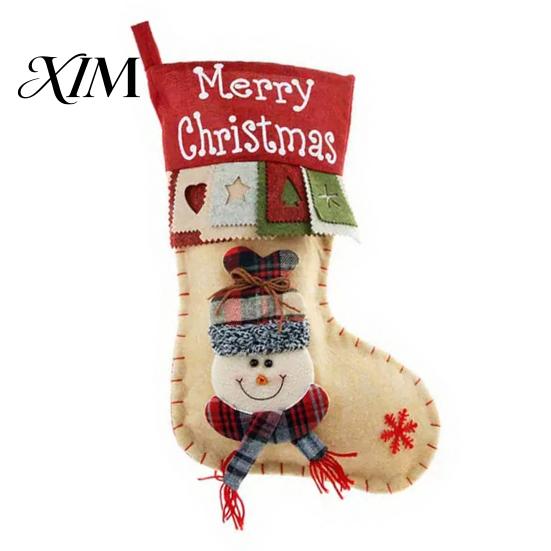 Festive Holiday Gift Holders 18 Inch Large Christmas Stockings, 3D Santa/Snowman/Reindeer Xmas Hanging Socks, Non-woven Decorative Stocking