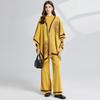 Autumn Winter Thick Knitted Sweater Print Trousers 3 Piece Set Women Shawls Cape Long Sleeve Pullovers Wide Leg Pants Tracksuit