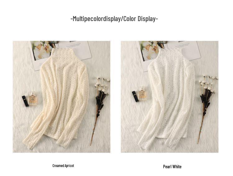 Топ из сетки с высоким воротником и кружевом с начесом для женщин - Модный осенне-зимний слой