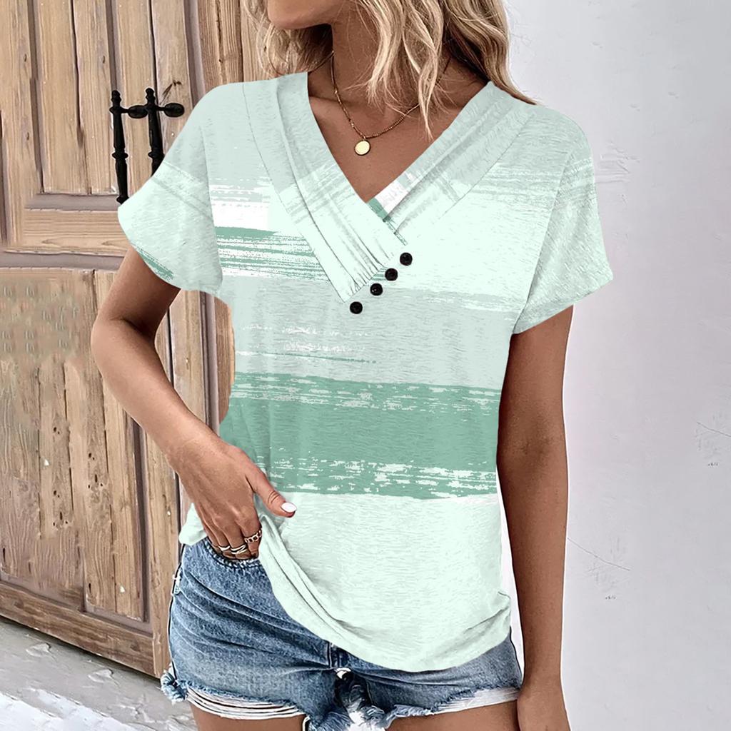 Summer Tops For Women Floral Pattern For Women V-Neck Short Sleeve Comfy Womens Tops Oversized Tshirts