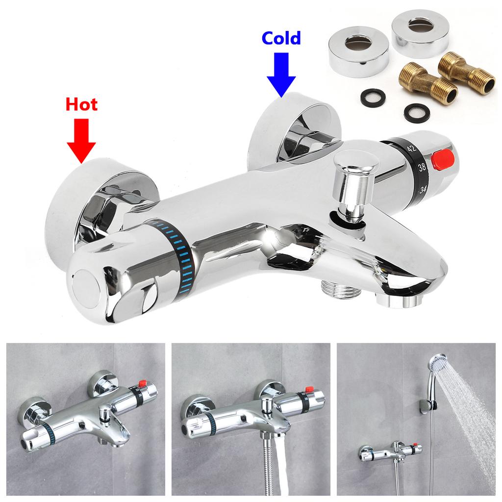 Thermostatic Single Handle Wall Mount Shower Faucet Kitchen Sink Bath Mixer Tap Home Water Hot Cold Water Constant Temperature Control for Bathroom