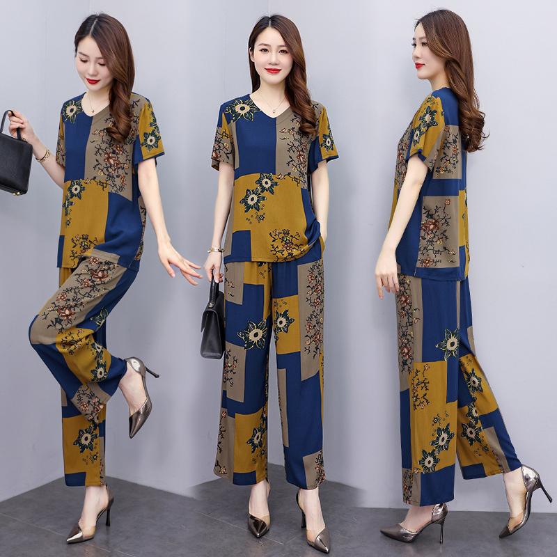 Women Pant Sets Casual Summer 2 Piece Sets Women Elegant Loose Wide Leg Pants and Short Sleeve Blouse