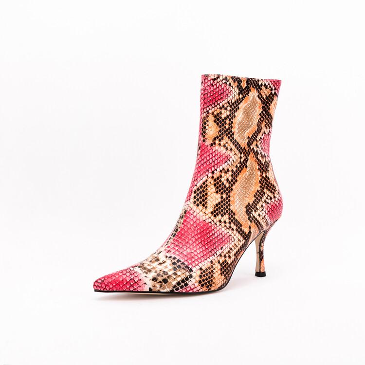 Мода 2025 Новые Большие Размеры 45 Осень Зима Женские Короткие Ботинки 6.5см Высокий Каблук Короткий Плюш Черный Красный Змеиный Ботильоны Бренд Женская Обувь