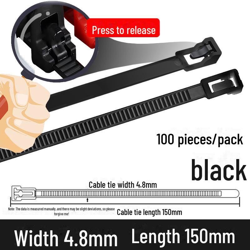 Многоразовая нейлоновая кабельная стяжка с квадратной головкой, черно-белая