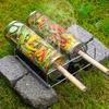 1/2Pcs Stainless Steel BBQ Cage with Wooden Handles Easy To Clean Rolling Barbecue Basket Even Heating Barbecue Basket