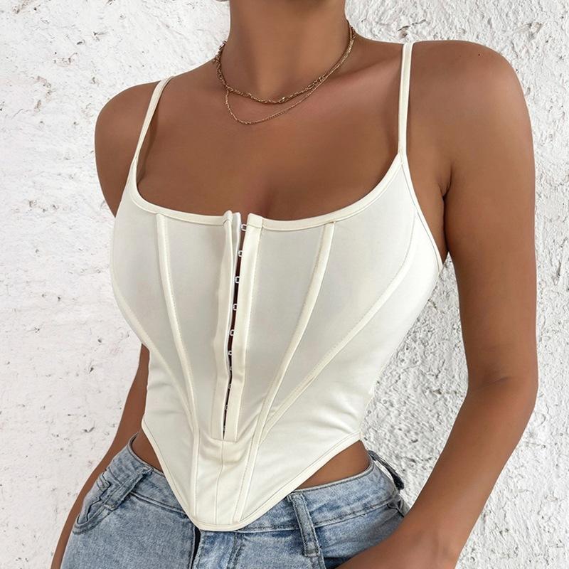 Fish Bone Diamond Tank Top U Neck Breast Crop Tops Women Summer Camis Solid Color Camisole Fashion Tube Female Sleeveless Cropped Vest Y2K Clothes