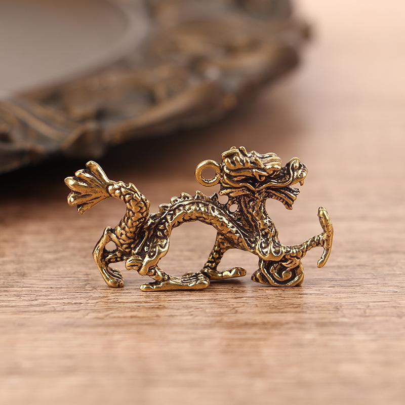 1Pc Solid Brass Zodiac Dragon Small Statue Desktop Ornament Feng Shui Decor