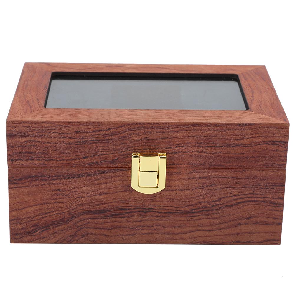Wooden 3 Grid Watch Display Box Transparent Window Anti‑Slip Watch Storage Box