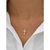 1PC Fashion New Zircon Inlaid Cross Necklace Pendant Jewelry for Women Gold Color Long Clavicle Chain Necklaces