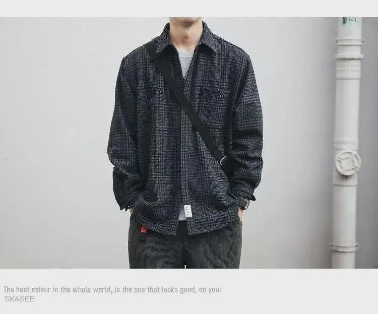 Мужская рубашка в японском стиле в ретро-стиле — с длинным рукавом, модная, свободного кроя, повседневная куртка на весну и осень