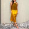 Женское летнее повседневное платье из хлопка и льна без рукавов с разрезом и градиентом