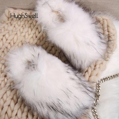 Модные роскошные двухцветные меховые мюли женские зимние с закрытым носком пушистые тапочки женские высококачественные двухцветные толстые плюшевые уличные шлепанцы