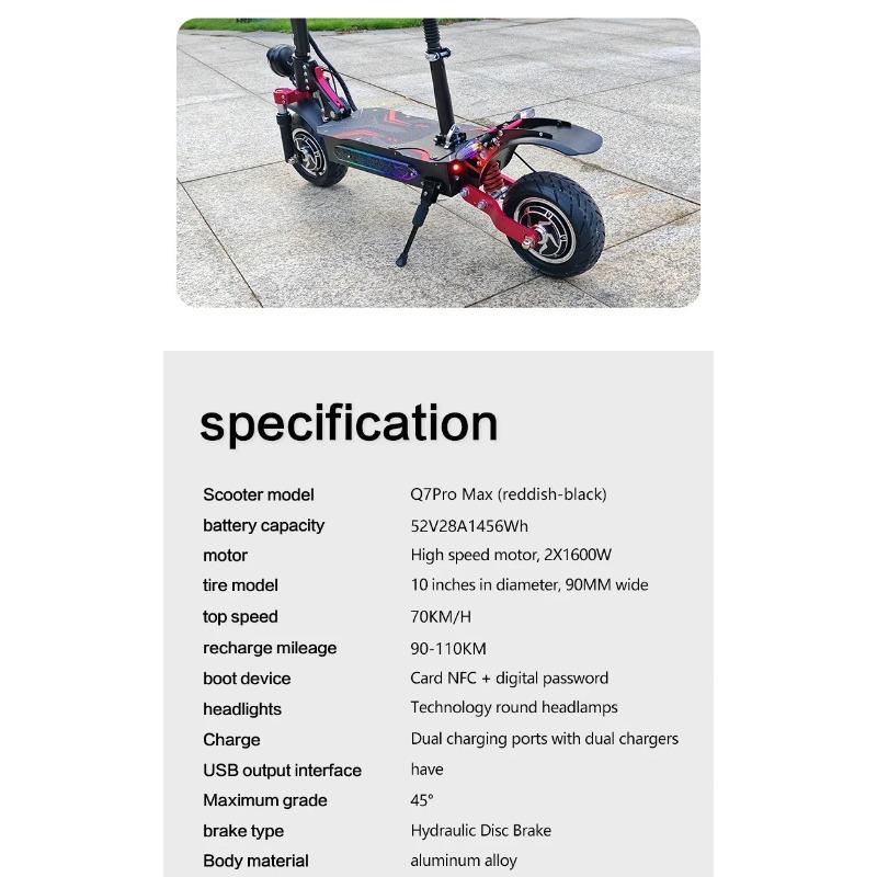 BOYUEDA Q7Pro Max E-Scooter 3200W Dual Motor 52V28AH Battery NFC Activated App Control Escooter Silent Tires Electric Scooter