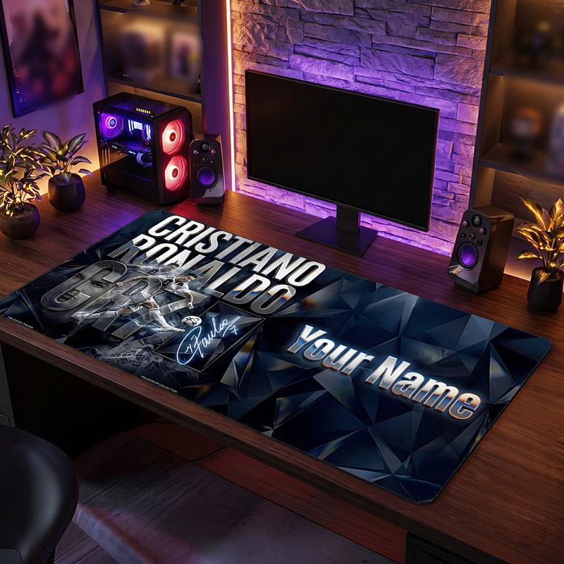 Cristiano Ronaldo Custom Large Mouse Pad, Personalized Name Text Print, Football Logo Non‑Slip Desk Mat Gaming Gift