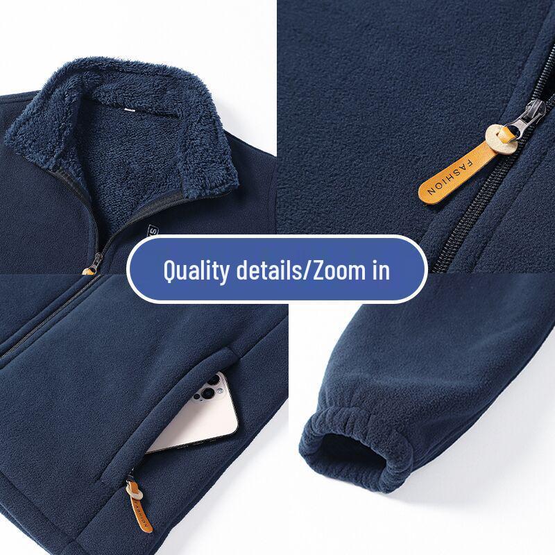 Men's Thickened Lambswool Fleece Cardigan Jacket for Autumn and Winter