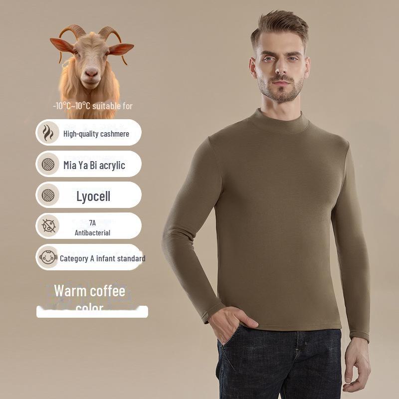 Мужской термотоп из немецкого кашемира с полувысоким воротником - антибактериальный, теплый, можно носить как рубашку с длинным рукавом
