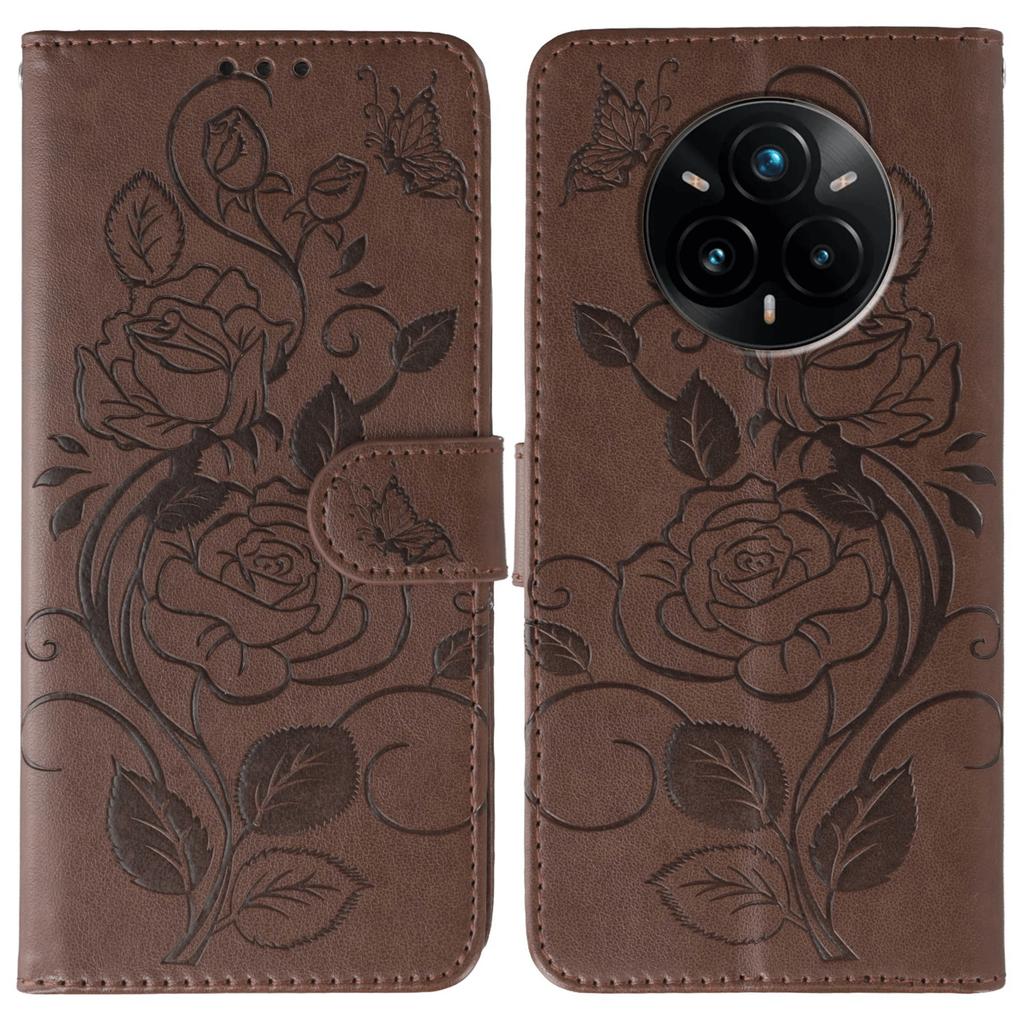 For Realme 14 Pro+ 5G Case Wallet Stand Imprinted Rose Butterfly PU Leather Phone Cover