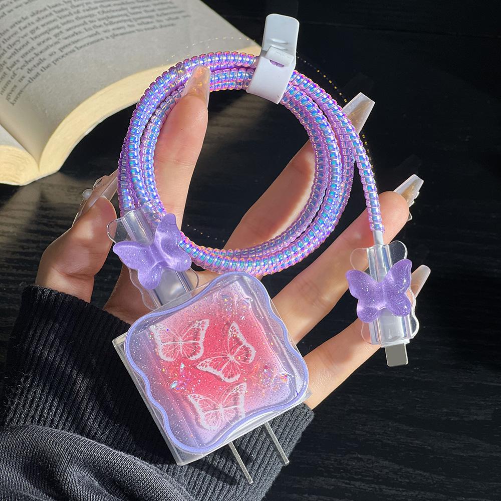 Applicable To Apple Data Cable Protective Cover Charger 18-20W Anti-breakage Winder Cute Flower Animal Advanced INS Style