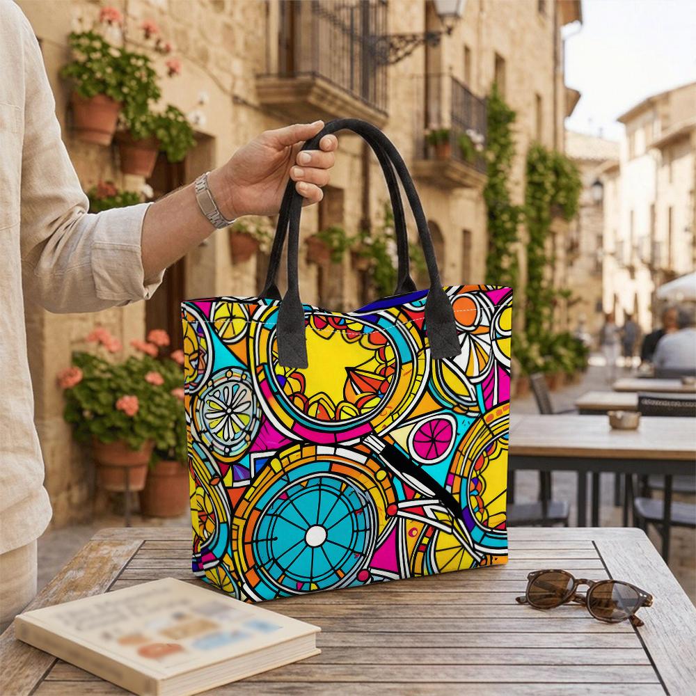 Colorful Geometric Print Tote Bag Casual Large Capacity Daily Shoulder Handbag