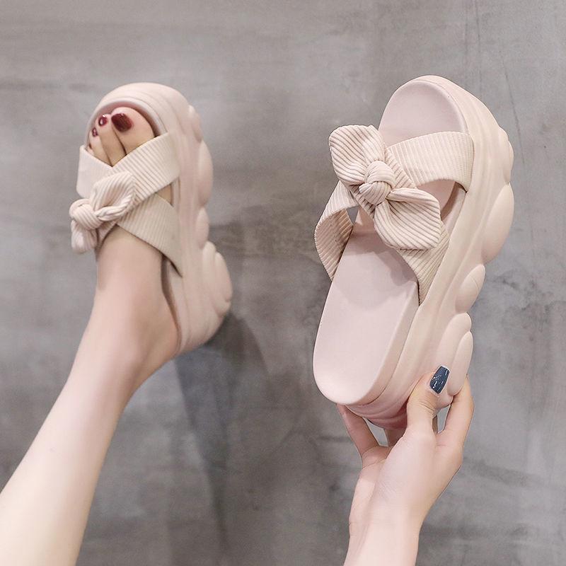 Модные женские шлепанцы и женские сандалии для улицы Каваи Обувь на каблуке Милые С бантом Шлепанцы Абрикосовый 39 Новый стиль Мода Роскошь Стильный