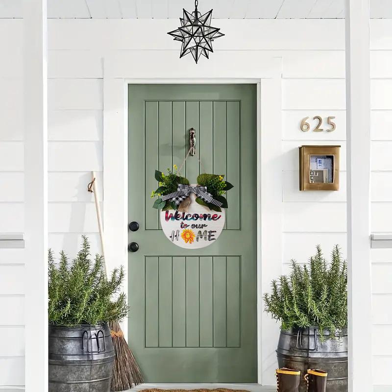 1 шт. декоративная табличка на дверь, подвесная табличка, деревянные венки, взаимозаменяемые с 12 круглыми магнитными значками для украшения входной двери